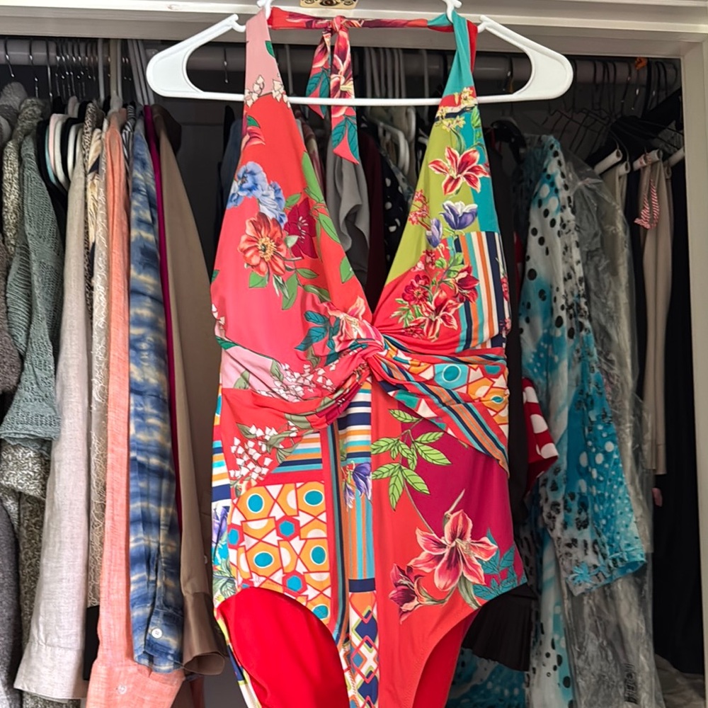 Johnny Was Floral Multicolor Halter Swimsuit (L)